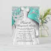 Silver Teal Princess Masquerade Sweet 16 Invite (Standing Front)