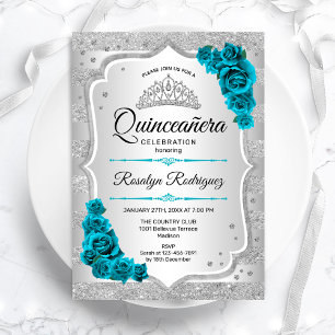 Silver Teal Quinceanera Invitation