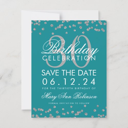 Silver Teal Save the Date Birthday Confetti