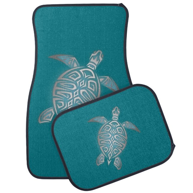 Silver Teal Sea Turtle Coastal Maritime Car Floor Mat (Set)