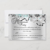 Silver Teal Sparkle Mask Masquerade Party RSVP (Back)