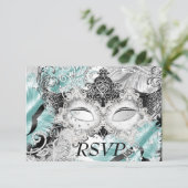 Silver Teal Sparkle Mask Masquerade Party RSVP (Standing Front)