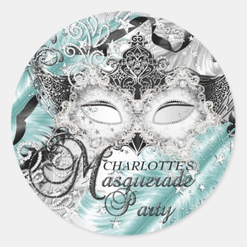 Silver Teal Sparkle Mask Masquerade Sticker