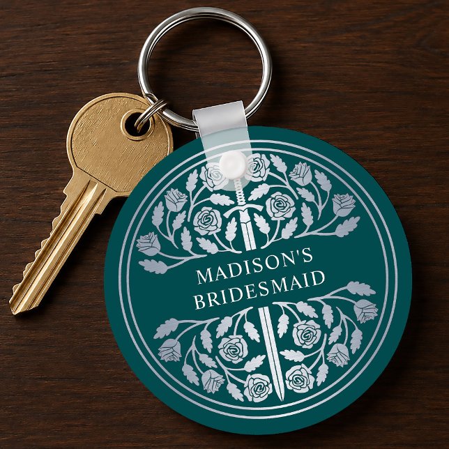Silver Teal Sword Bridesmaid Royal Wedding Gift Keychain (Creator Uploaded)