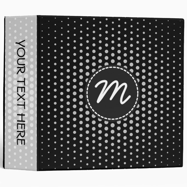 Silver Techno Dots Modern Monogram 3 Ring Binder (Front/Spine)