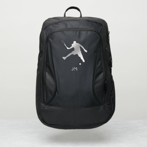 Silver Tennis Player Silhouette Monogram Port Authority Backpack