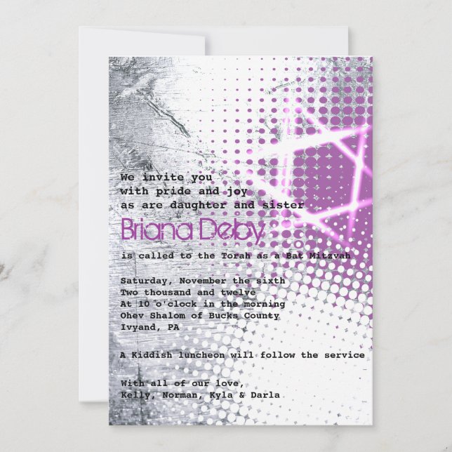 SILVER TEXTURE STAR Bar Bat Mitzvah Invitation (Front)