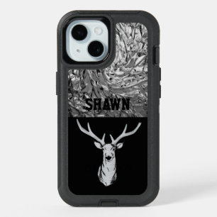 Silver Textured Stag Deer Hunting iPhone 15 Case