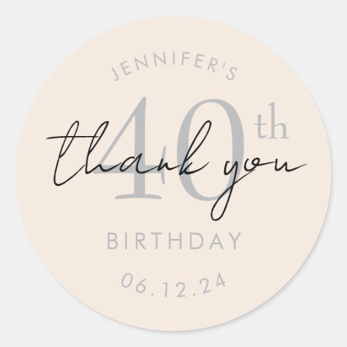 Silver "Thank You" 40th Birthday Party Champagne Classic Round Sticker