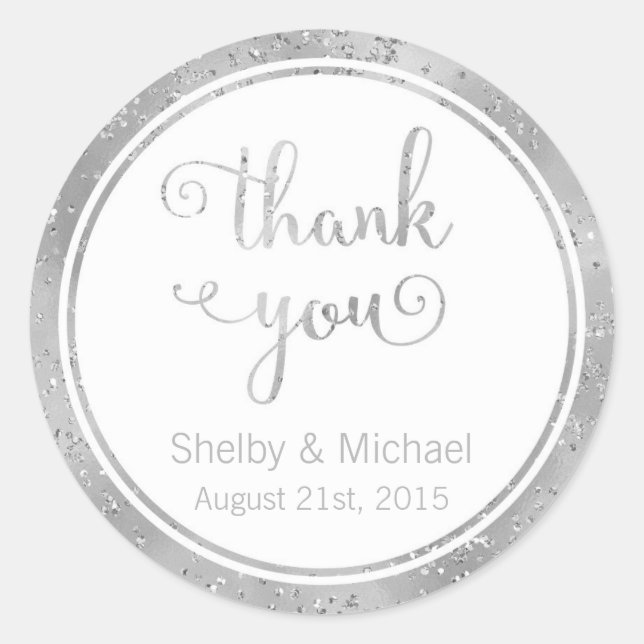Silver Thank You Custom Text Personalized Sticker (Front)