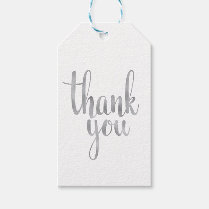 Silver thank you favor tags, foil font gift tags Zazzle