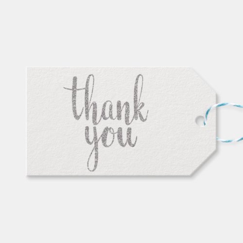 Silver thank you favor tags glitter horizontal gift tags