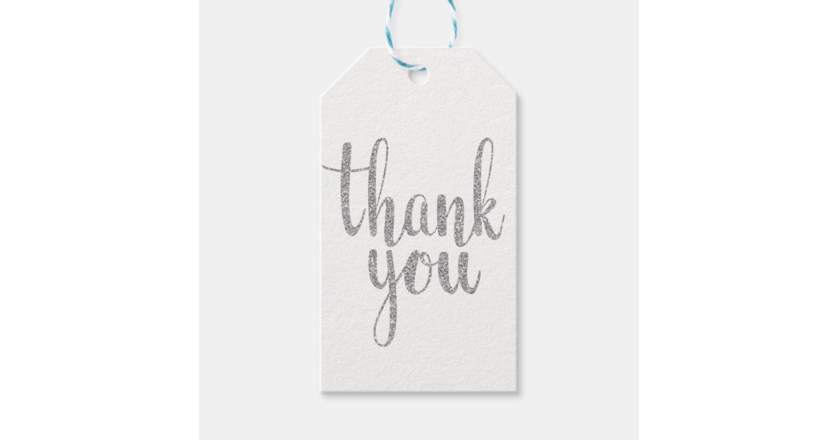 Silver thank you favor tags, glitter, vertical gift tags Zazzle