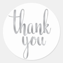 Silver thank you stickers, foil font