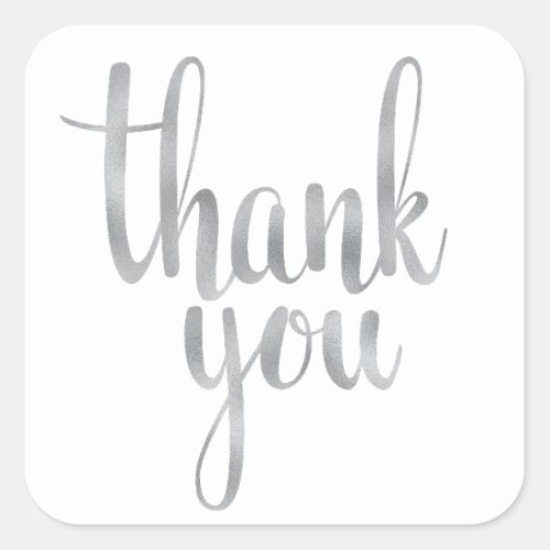 Silver thank you stickers foil font square sticker