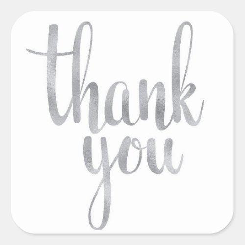 Silver thank you stickers foil font square sticker
