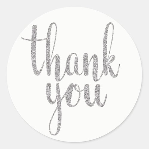 Silver thank you stickers glitter round classic round sticker