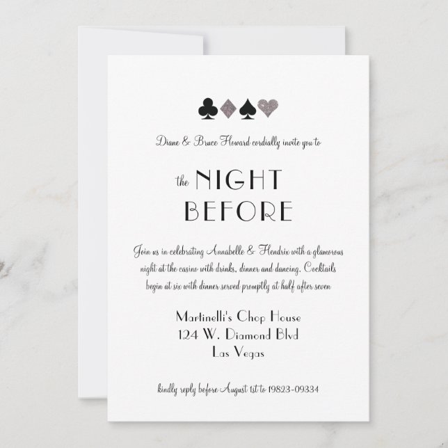 Silver The Night Before Casino Theme Invitation (Front)