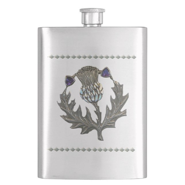 Silver Thistle on Stainless Flask (Front)