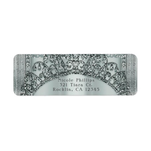 Silver Tiara Crown  Diamond Bling Invitation Label