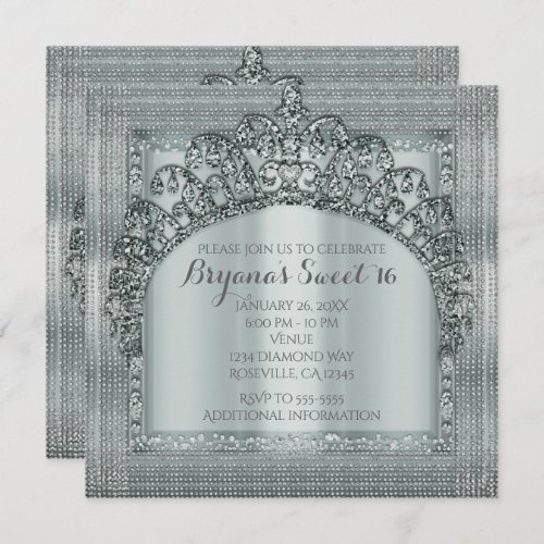 Silver Tiara Crown  Diamond Bling Invitations