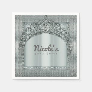 Silver Tiara Crown & Diamond Bling Party Elegant Paper Napkins