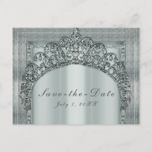 Silver Tiara Crown & Diamond Bling Save the Date Announcement Postcard