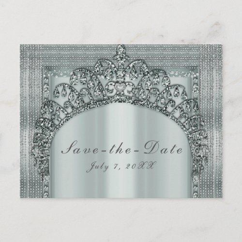 Silver Tiara Crown  Diamond Bling Save the Date Announcement Postcard