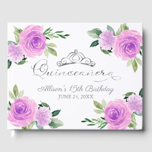 Silver Tiara Light Purple Floral Quinceanera Guest Book