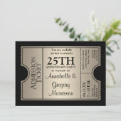 Silver Ticket Style 25th Wedding Anniversary Party Invitation (Standing Front)