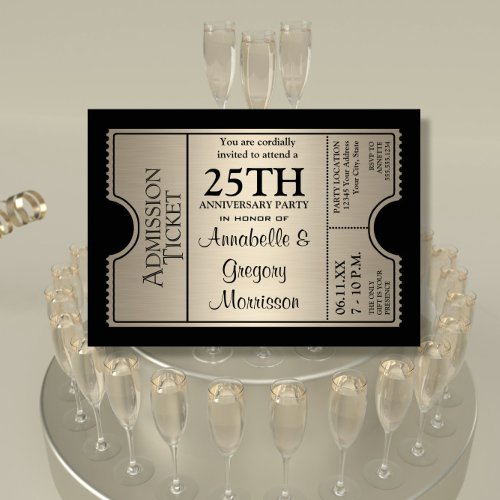 Silver Ticket Style 25th Wedding Anniversary Party Invitation