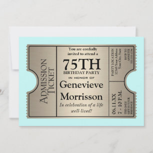 Silver Ticket Style 75th Birthday Party Invite
