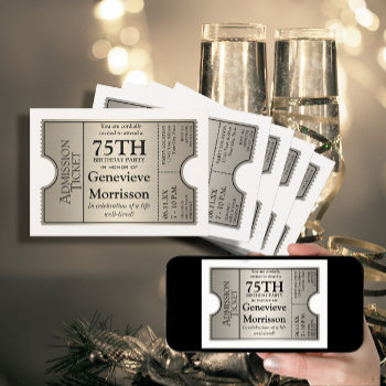 Silver Ticket Style 75th Birthday Party Invite by ModernStylePaperie at Zazzle