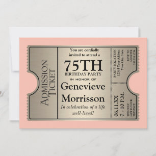 Silver Ticket Style 75th Birthday Party Invite