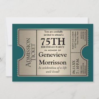 Silver Ticket Style 75th Birthday Party Invite by ModernStylePaperie at Zazzle