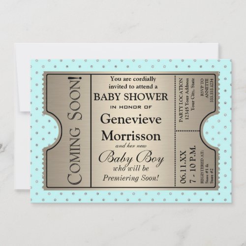Silver Ticket Style New Baby Shower Party Invite