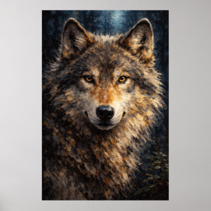 Silver Timber Wolf Wildlife Art Poster