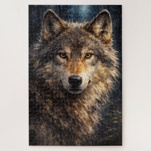Silver Timber Wolf Wildlife Art Puzzle