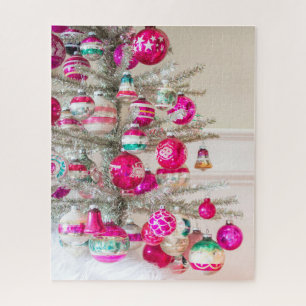 Silver Tinsel Tree with Vintage Christmas Ornament Jigsaw Puzzle