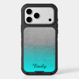 Silver Tone Aqua Ombre Personalized iPhone 17 Pro Max Case