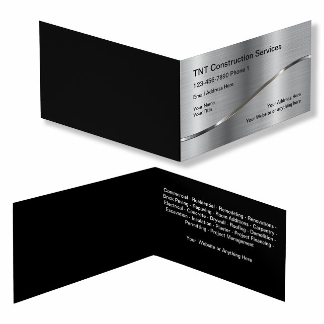 Silver Tone Background Construction Services Business Card (Creator Uploaded)