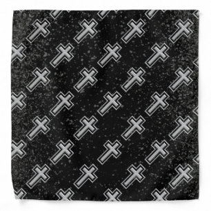 Silver Tone Christian Cross on Black Sparkle Bandana