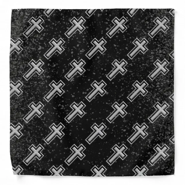 Silver Tone Christian Cross on Black Sparkle Bandana | Zazzle