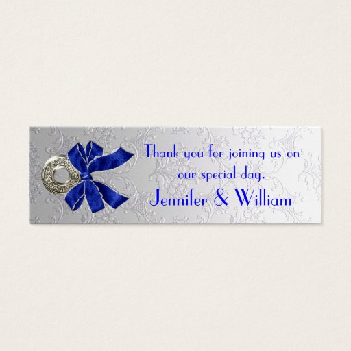 Customizable Silver Tone Damask Custom Wedding Favor Tags Business Cards