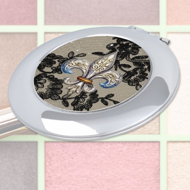 Silver Tone  Fleur de Lys Compact Mirror (Creator Uploaded)
