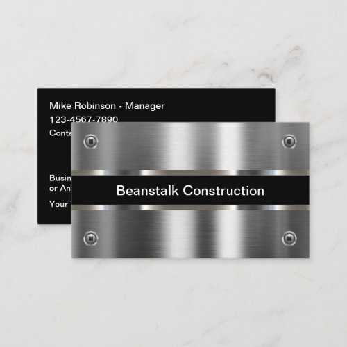 Silver Tone Metallic Construction Business Cards
