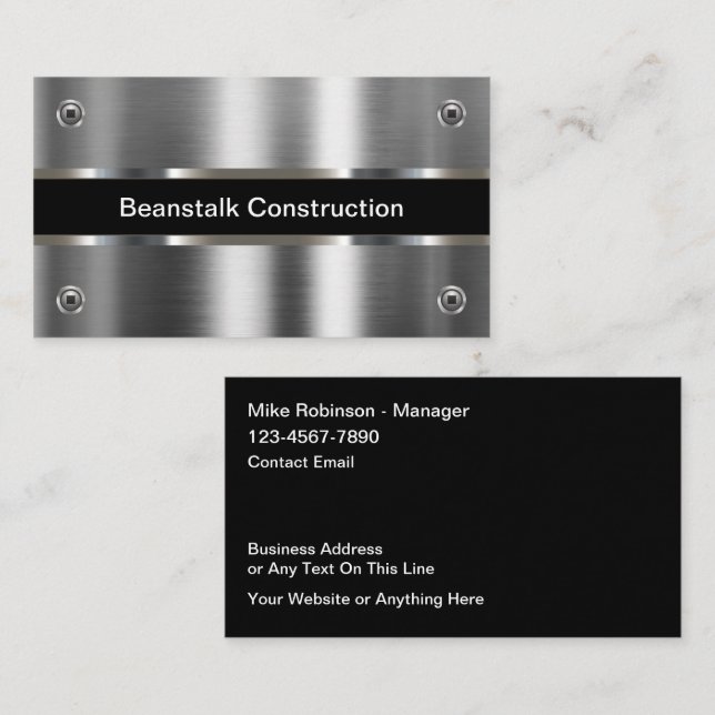 Silver Tone Metallic Construction Business Cards (Front/Back)