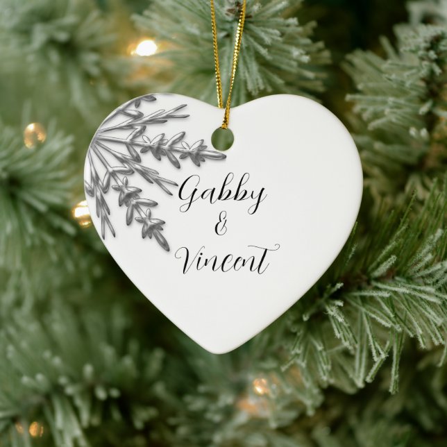 Silver Tone Snowflake Winter Wedding Ceramic Ornament (Tree)