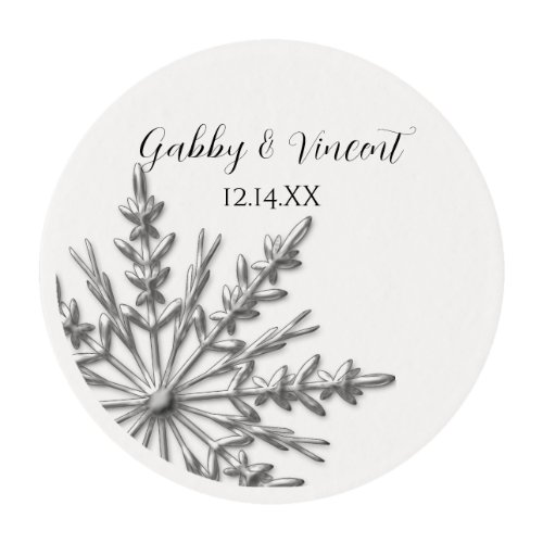 Silver Tone Snowflake Winter Wedding Edible Frosting Rounds
