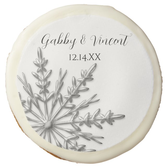 Silver Tone Snowflake Winter Wedding Favor Sugar Cookie (Front)